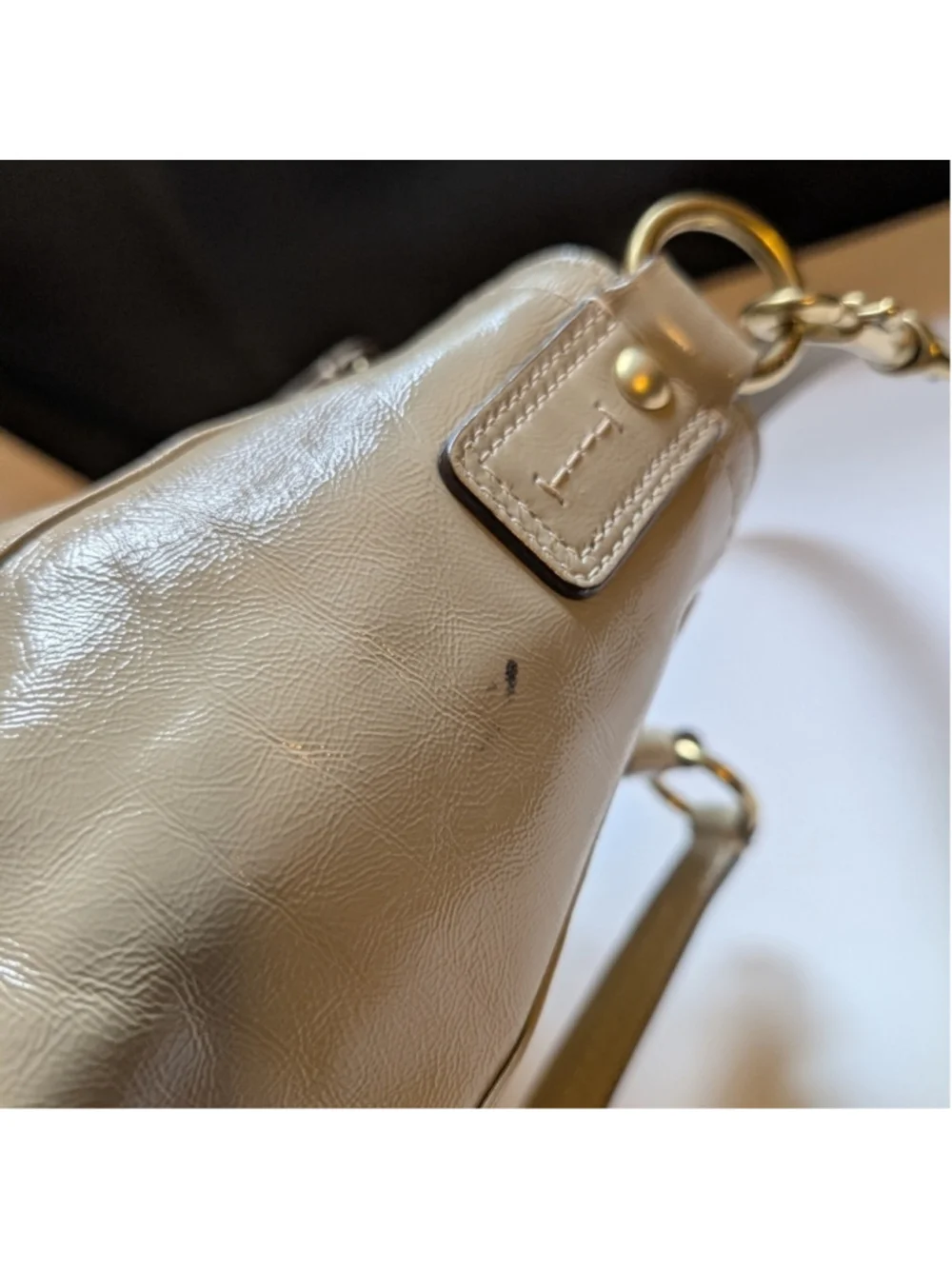 Coach Chelsea Taupe Grey Patent Leather Large Tote Satchel Shoulder Bag F14022
